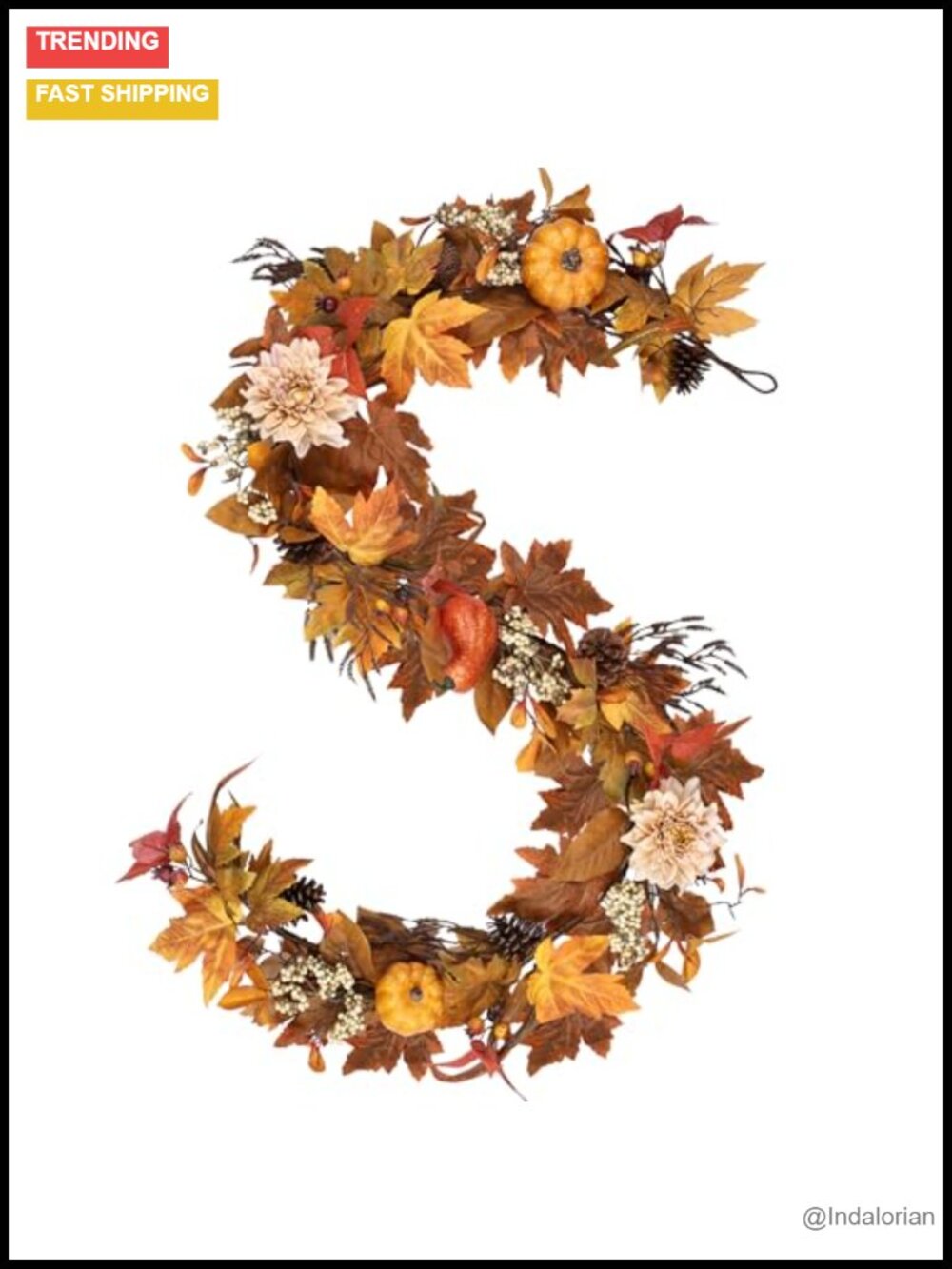 6Ft Lifelike Fall Garland with Pumpkins Berries Pinecones